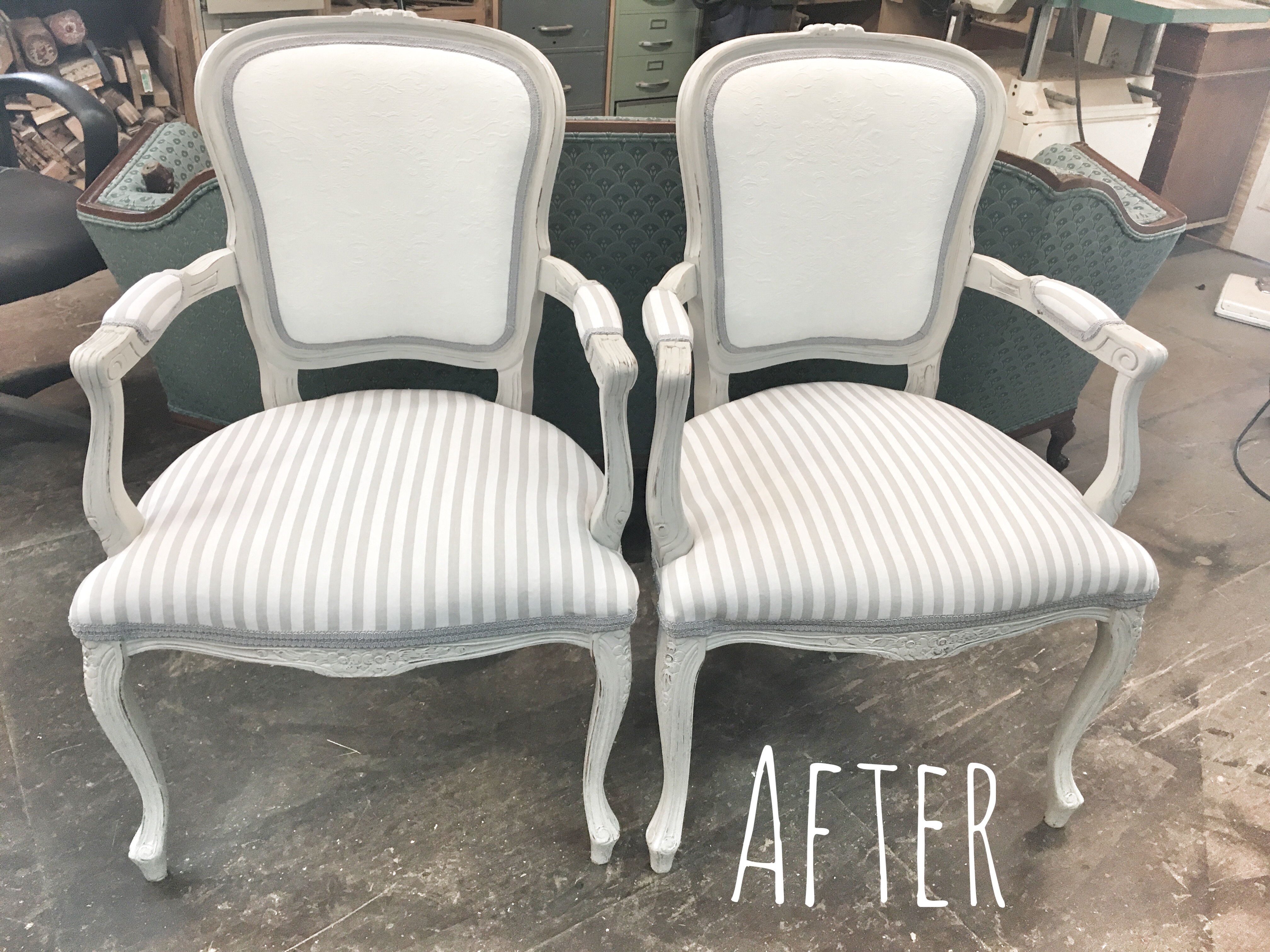 shabby chic, farmhouse chairs, update after