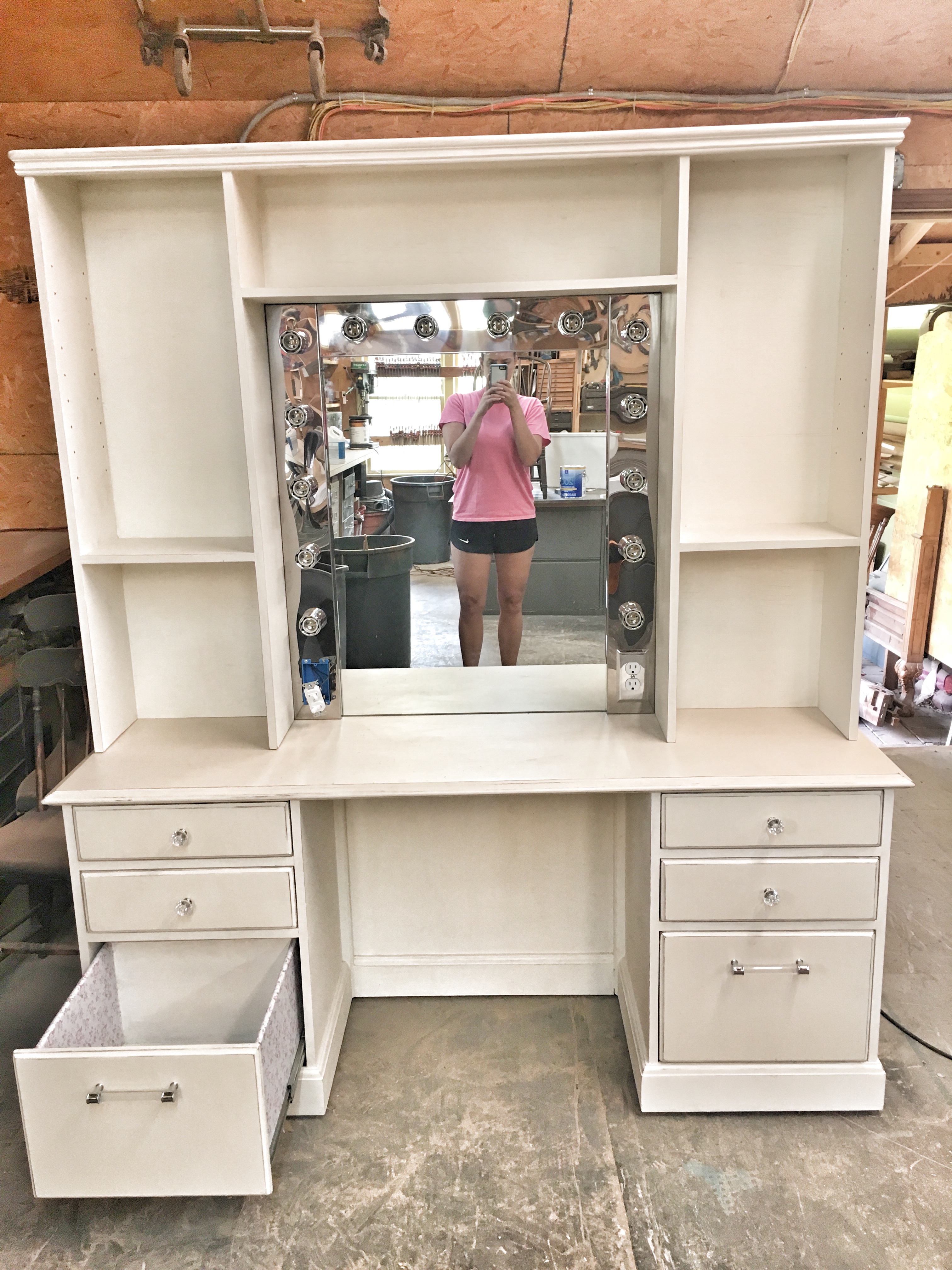 Makeup desk to be combined with a custom mirror with lights