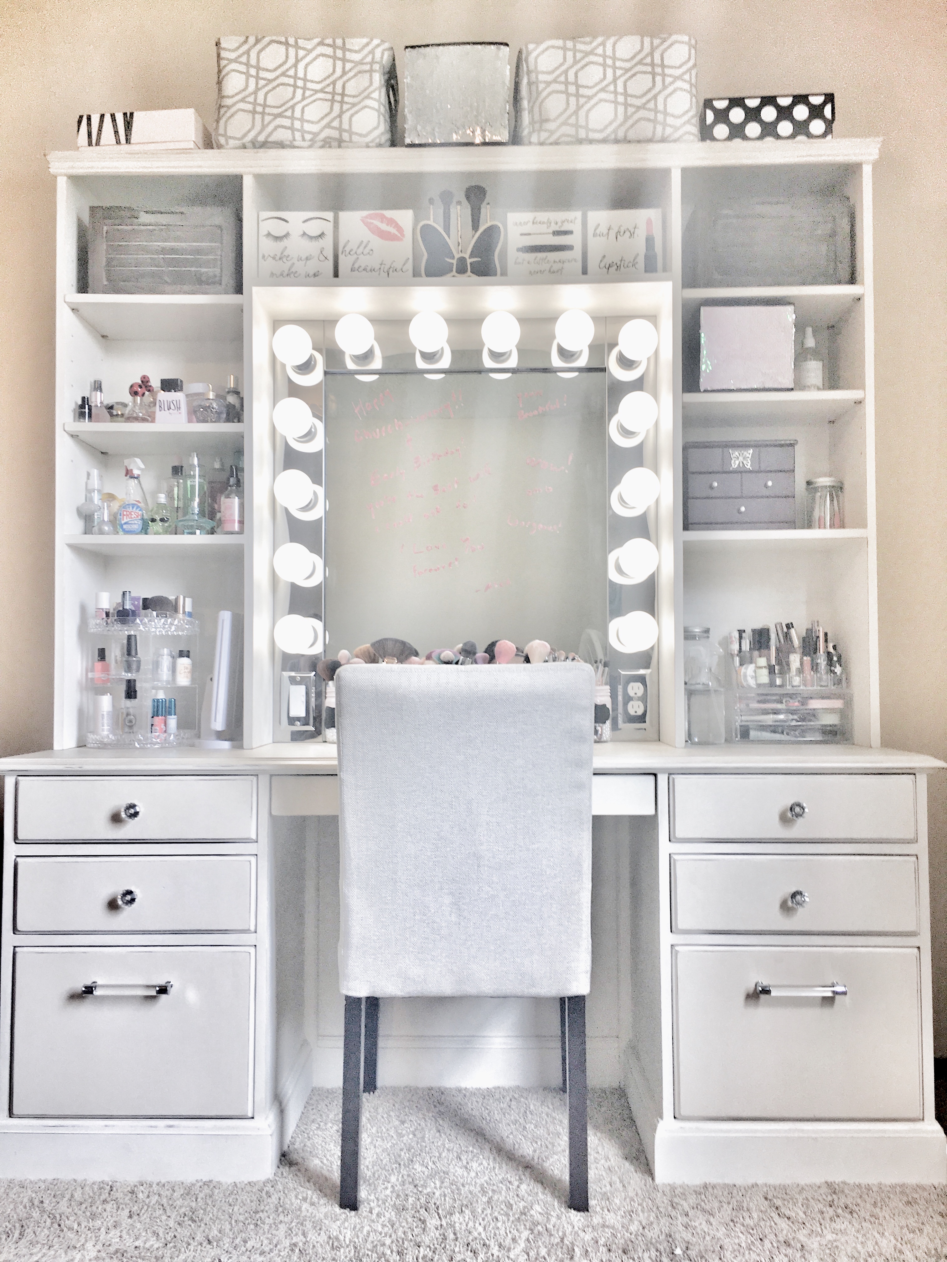 custom makeup vanity, hollywood style lights