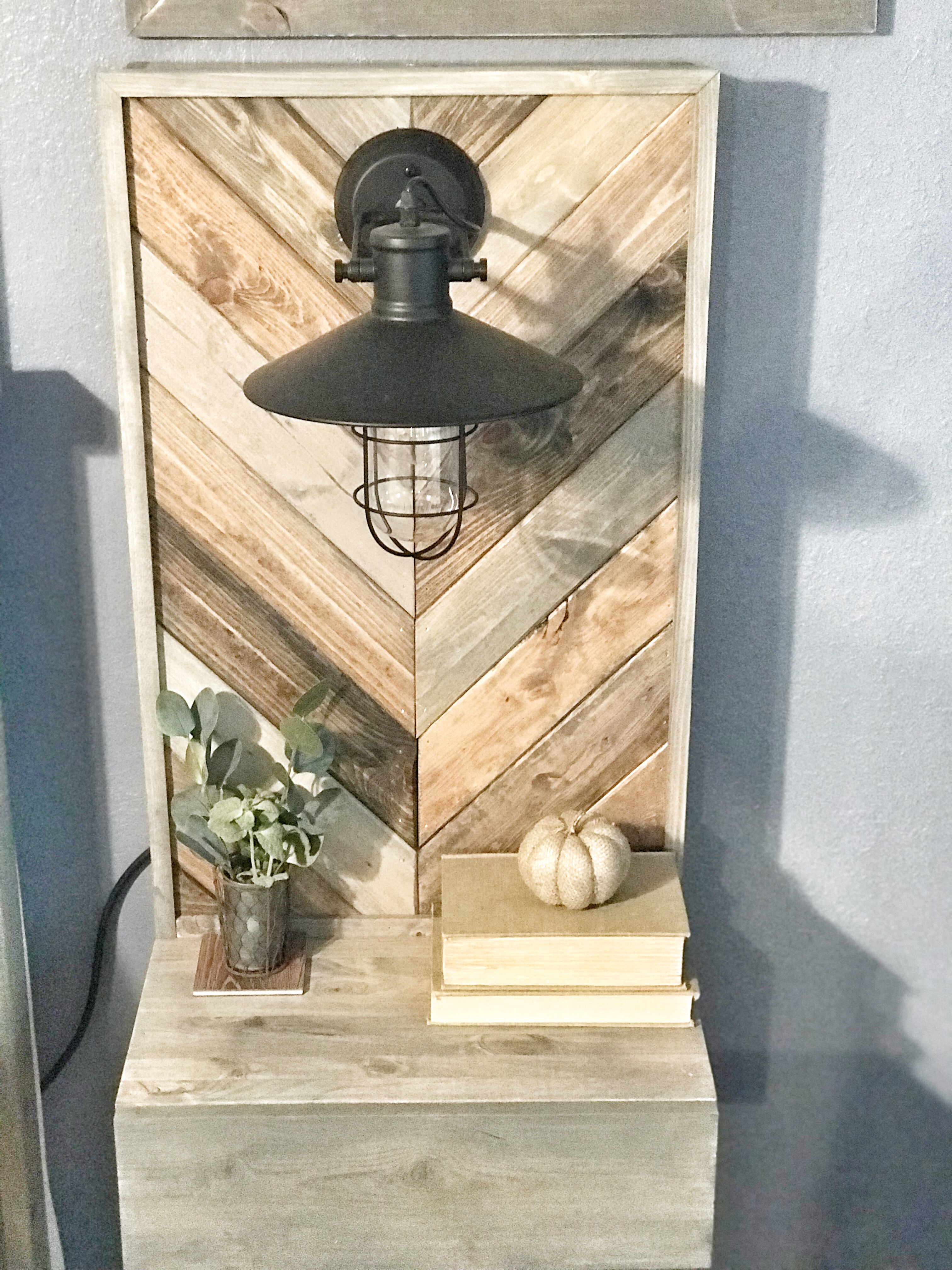rustic floating nightstand, farmhouse sconce, barn wood