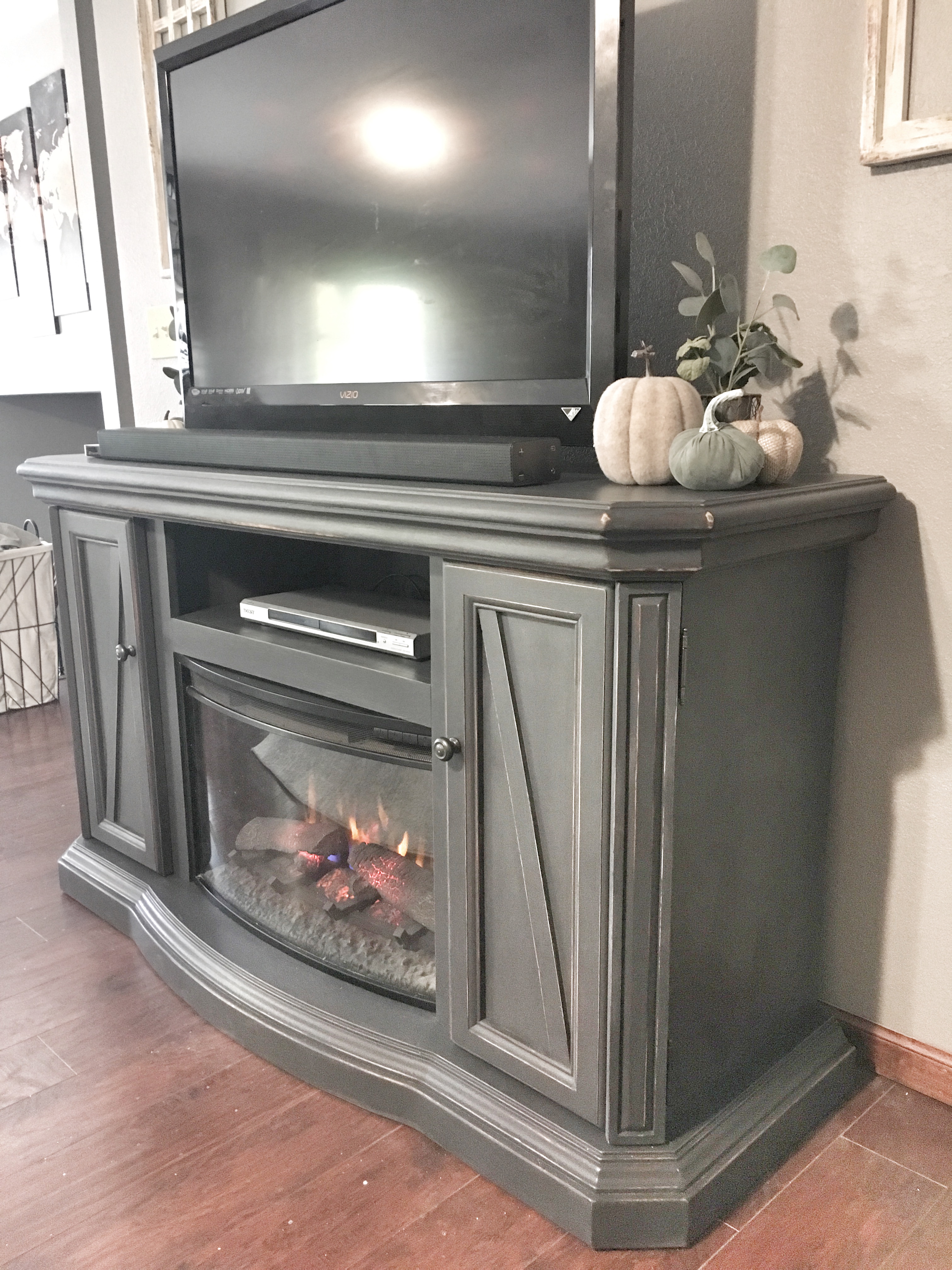 refurbished entertainment center fireplace