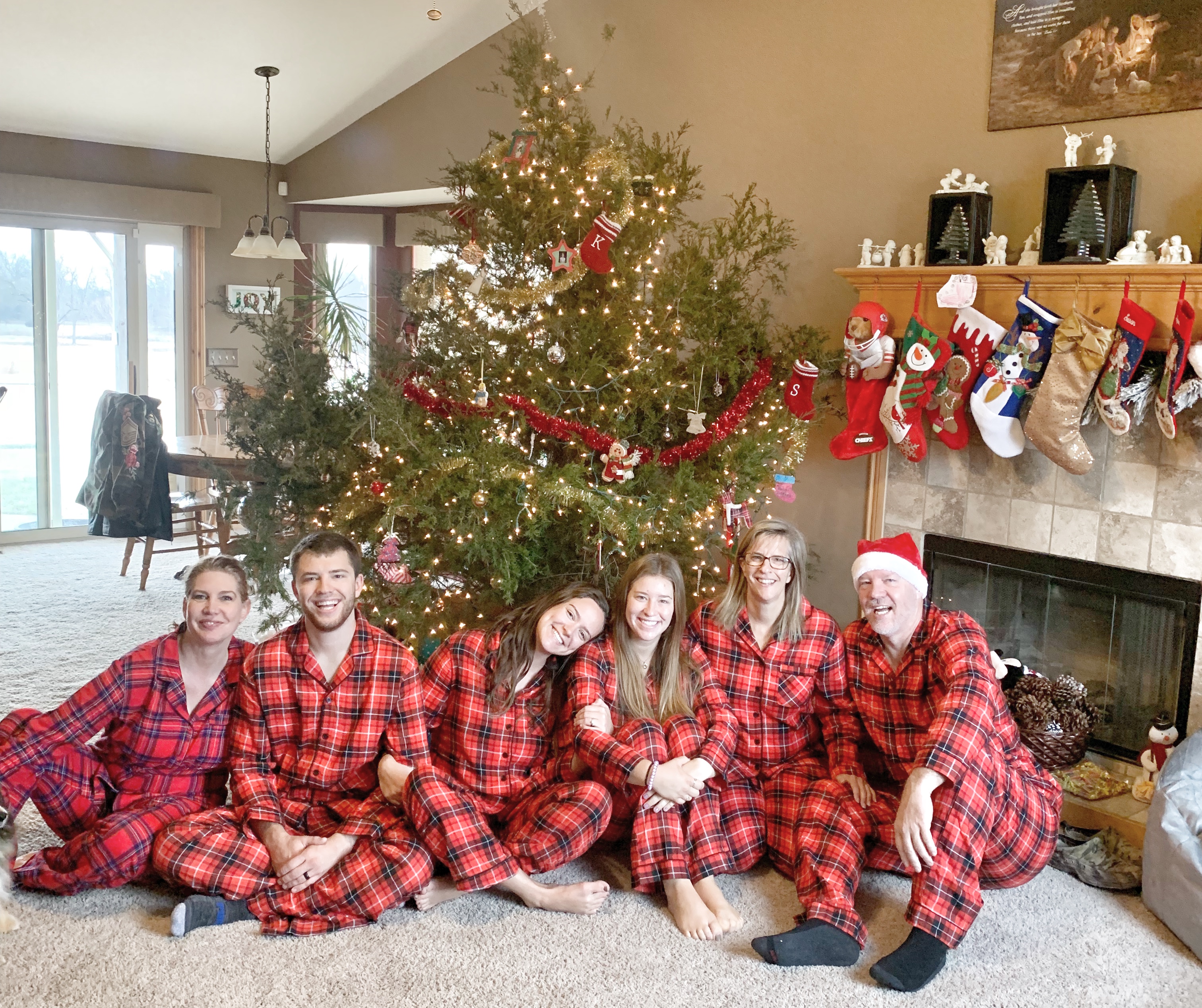 family gathering, matching pjs, red plaid