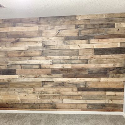wood plank accent wall, pallet wood, rustic wall treatment