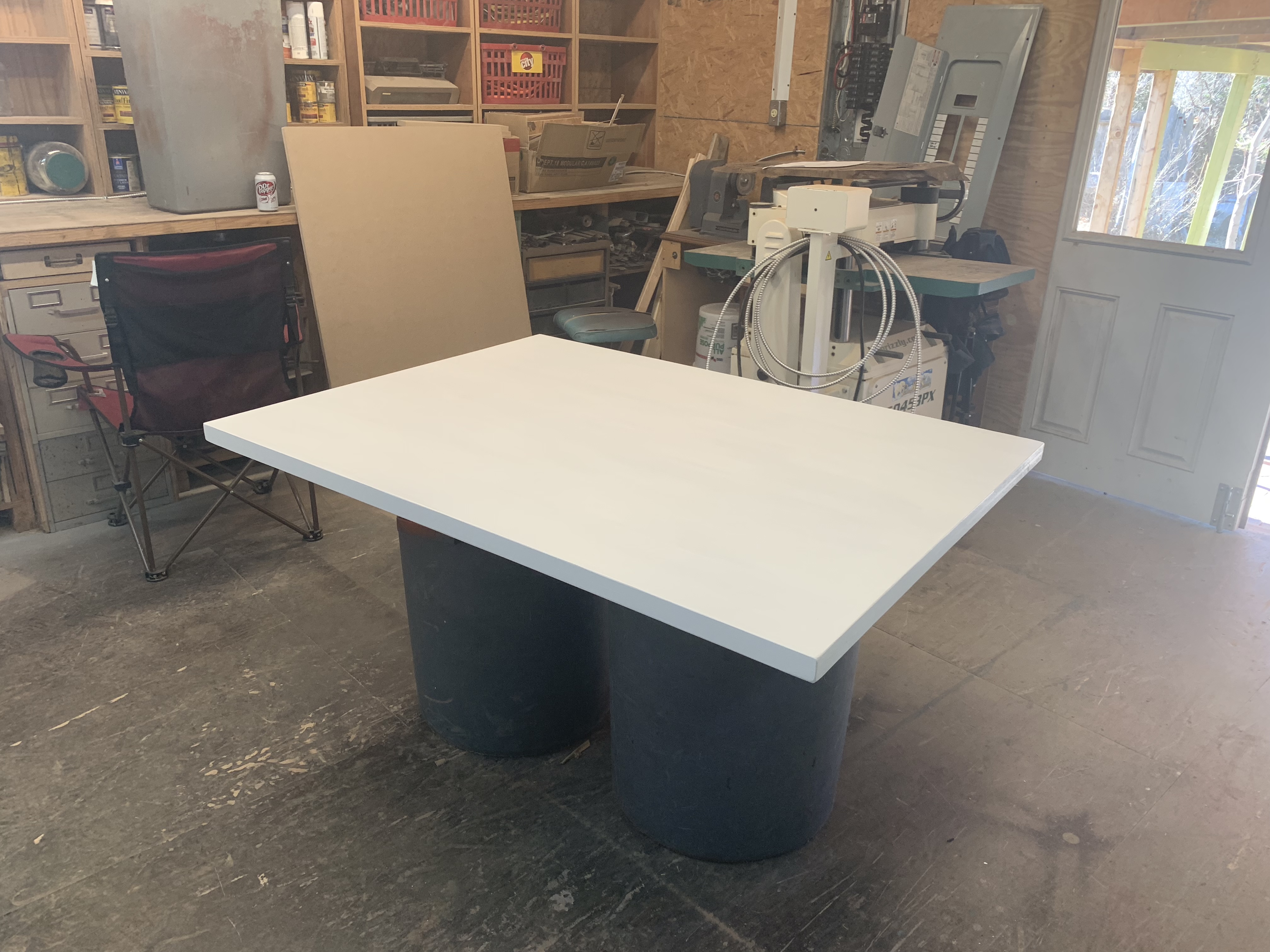 diy table top, white table, work table, work shop