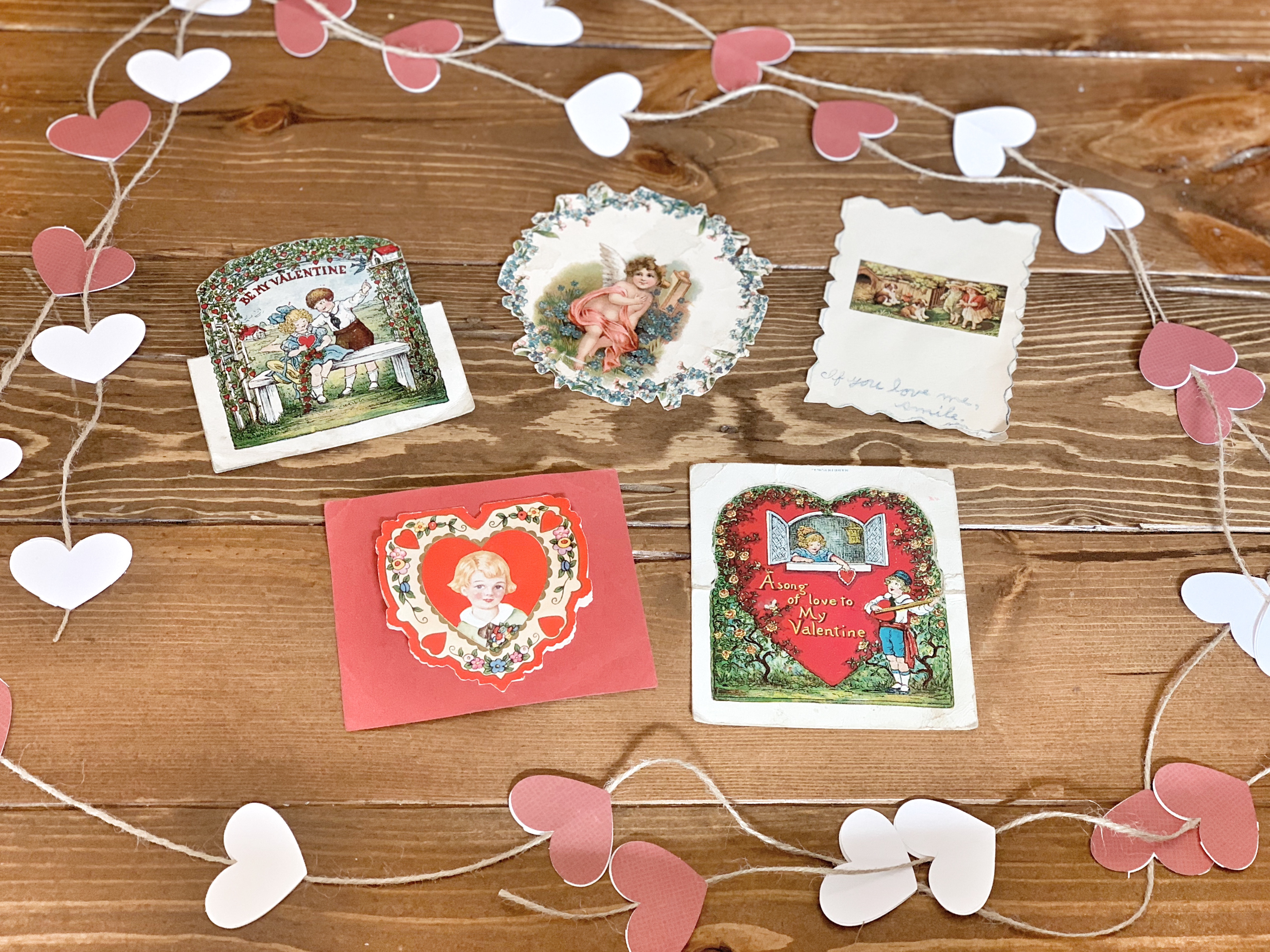 vintage, cards, valentines day, heart garland