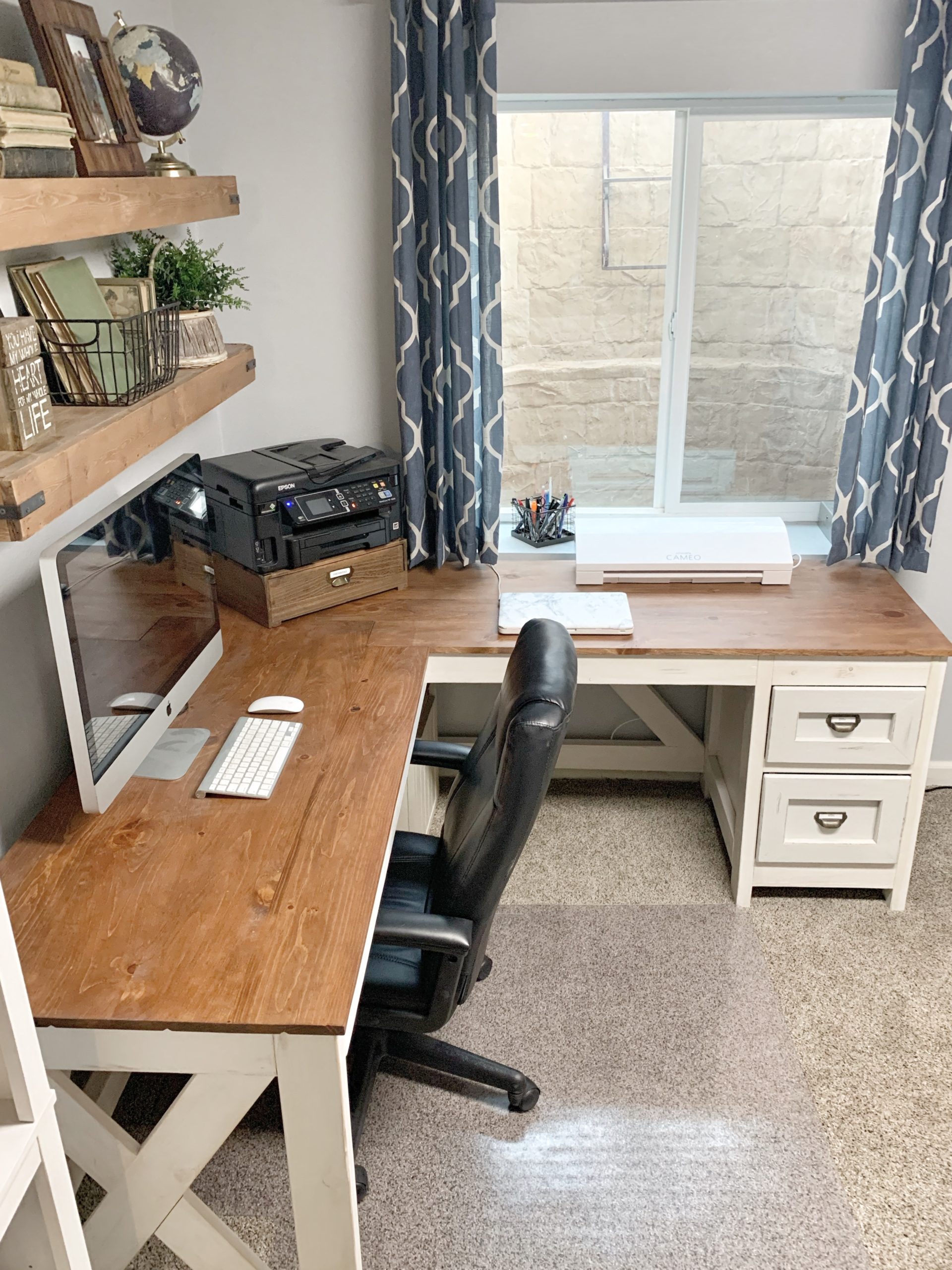 farmhouse l shaped desk with drawers